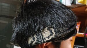頭巾屋さんで買った頭巾の使い方その2、バンダナの写真